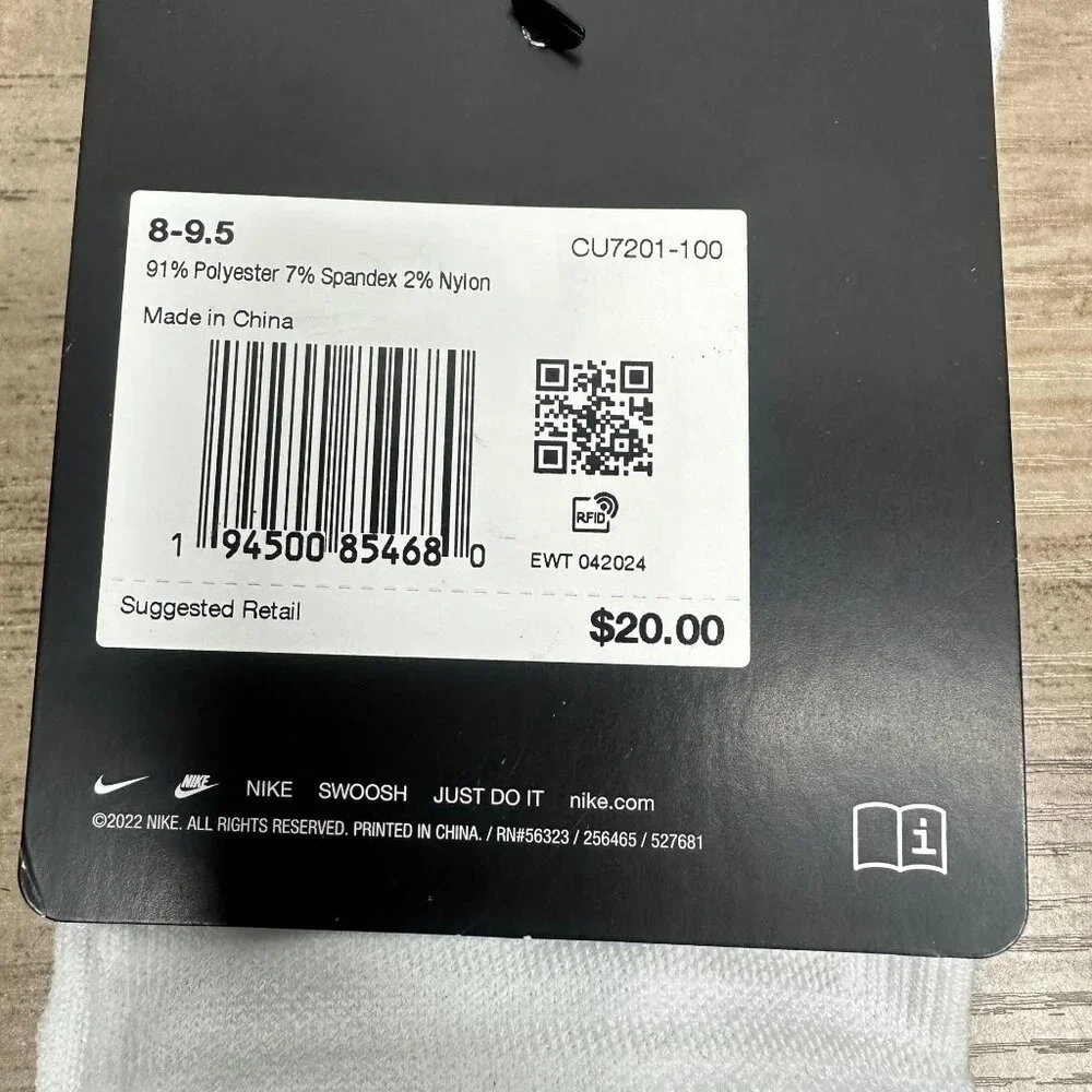 NWT Nike Unisex Spark Cushioned No Show Run Socks White Size Medium (CU7201-100)